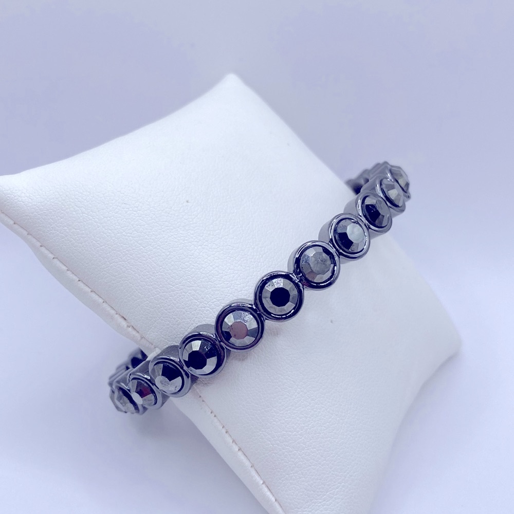R.J. Graziano Gunmetal Bezel-Set Crystal Statement Bangle